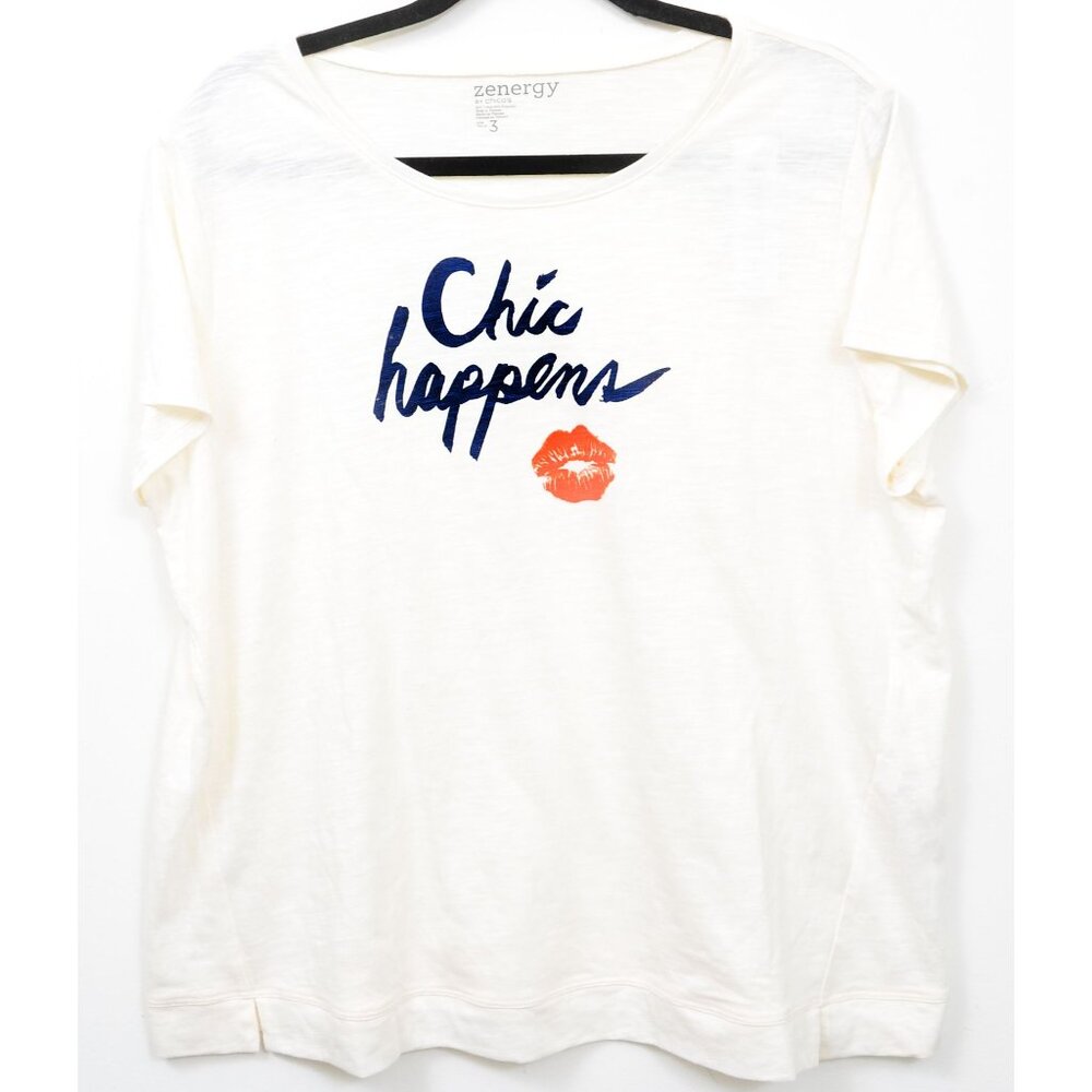 NWT Zenergy by Chicos Catherine Chic Happens Lips White Size 3 (XL) Weekender